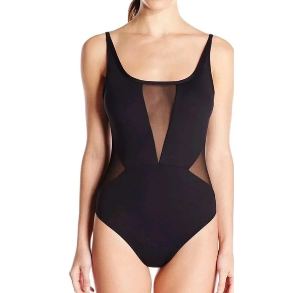 La Blanca Mesh Insert One Piece Swimsuit Black US 14 M0261 - Picture 1 of 8